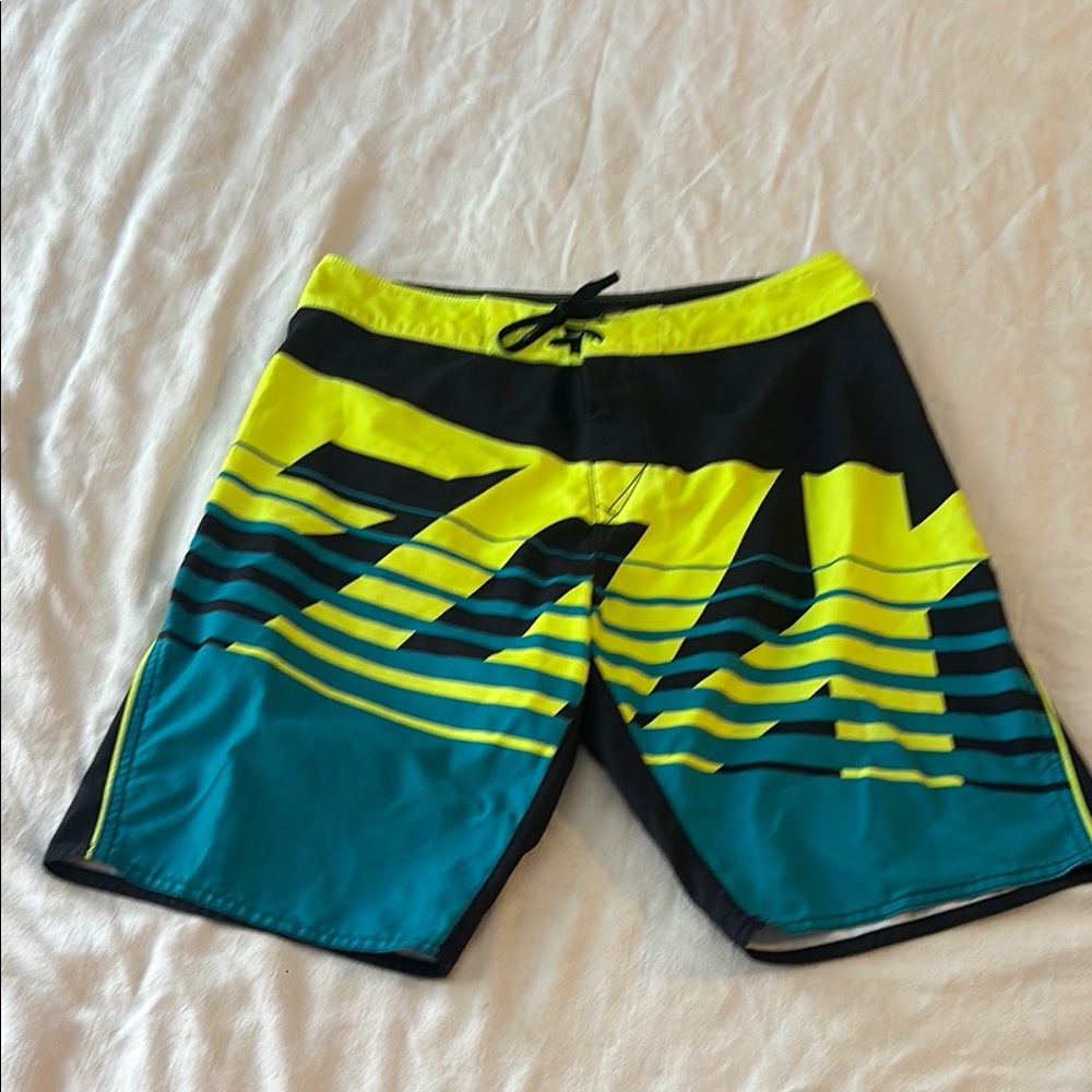 Fox Men's Swim Shorts - Black, Yellow, and Teal